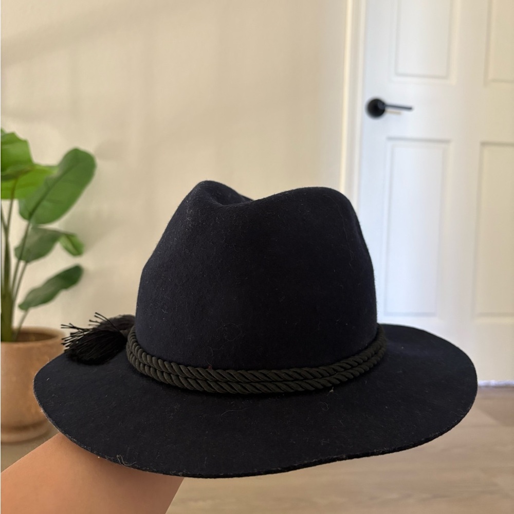 Classic Black Wool Fedora Hat with Braided Trim